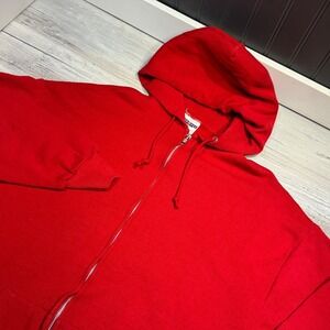 Vintage Jerzees Hoodie Sweatshirt Mens Sz XL Solid Red Full Zip Fleece